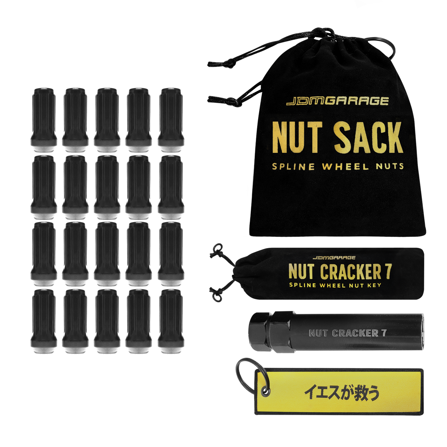 Nut Sack - 7 Spline Wheel Nuts Set ( Black )