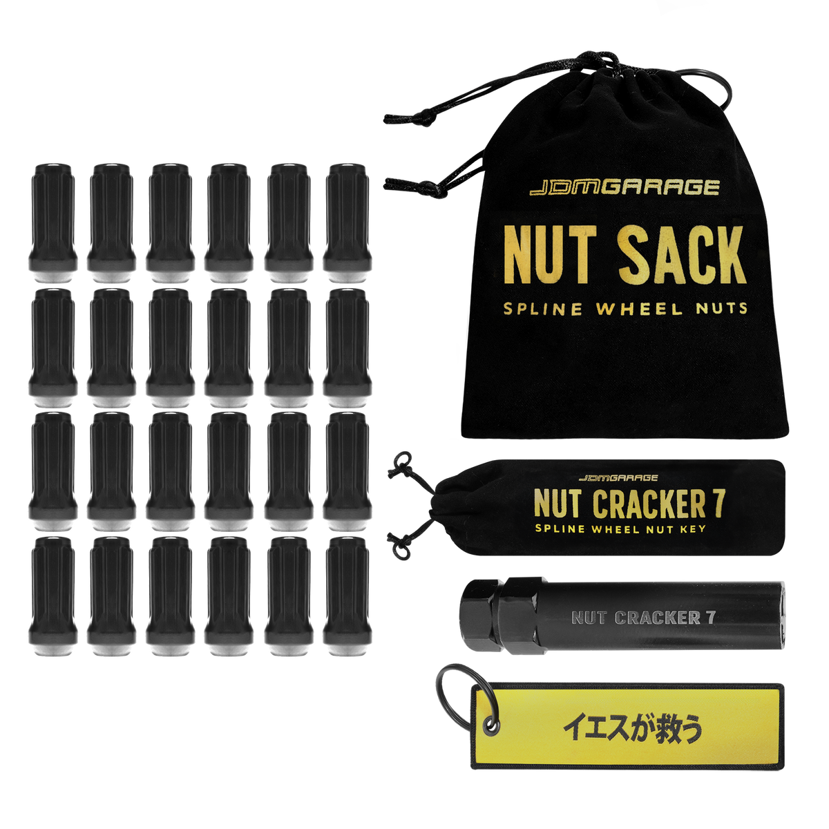 Nut Sack - 7 Spline Wheel Nuts Set (Black) 6 Stud / 12x1.25 - Wheel Products